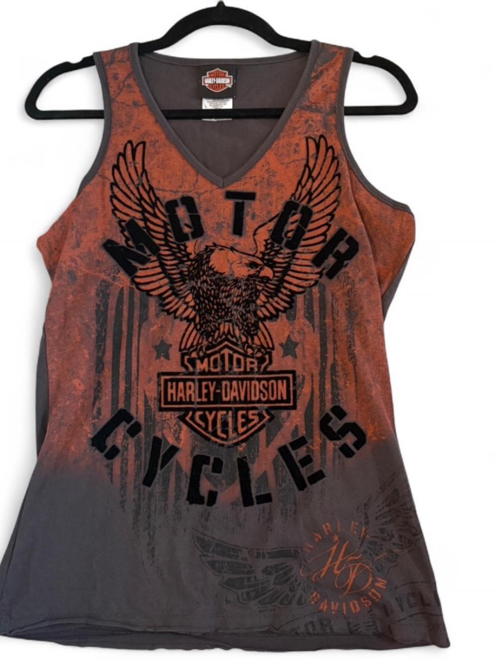 Harley-Davidson Orange and Charcoal Gray Eagle Graphic V-Neck Tank